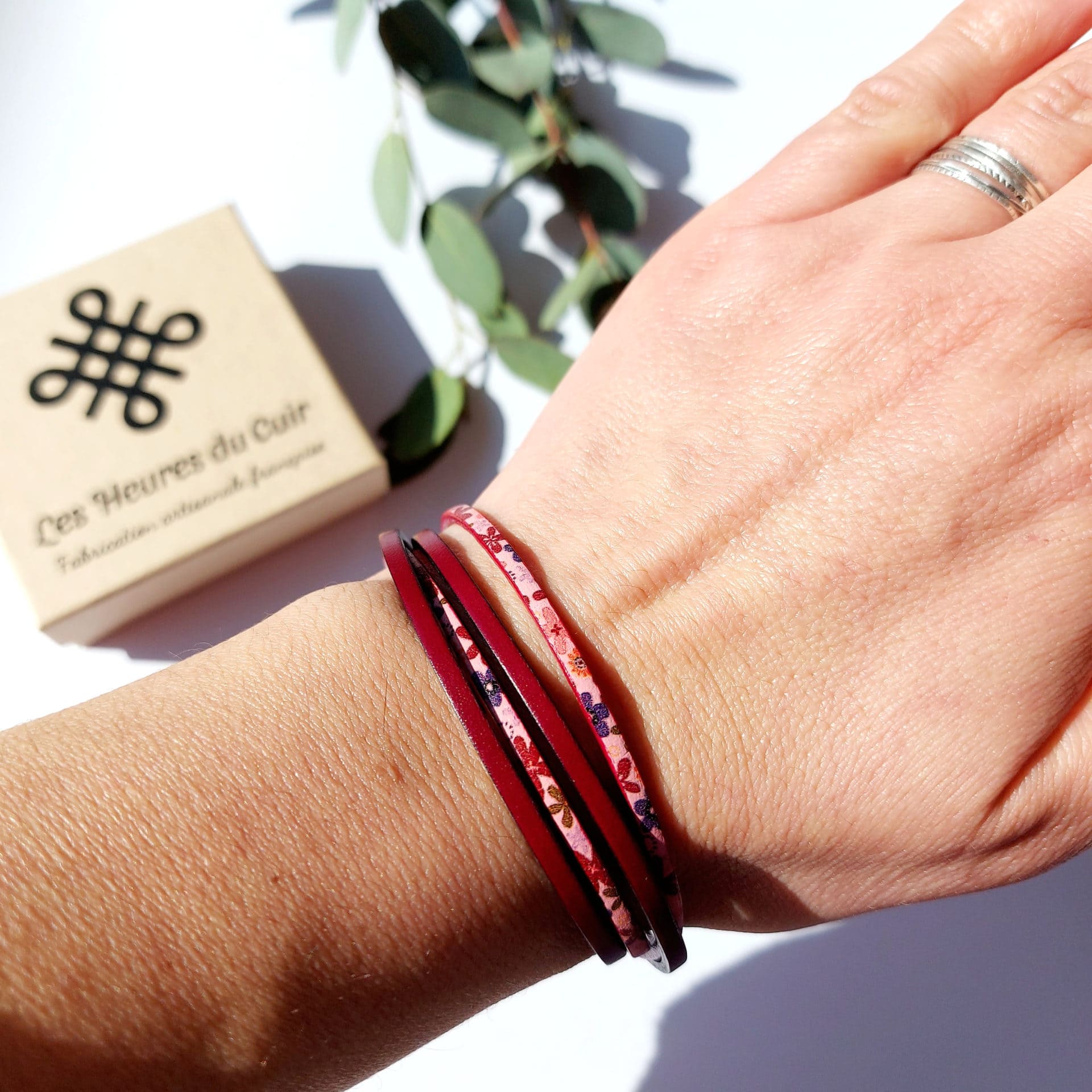 bracelet cuir femme prune et fleur