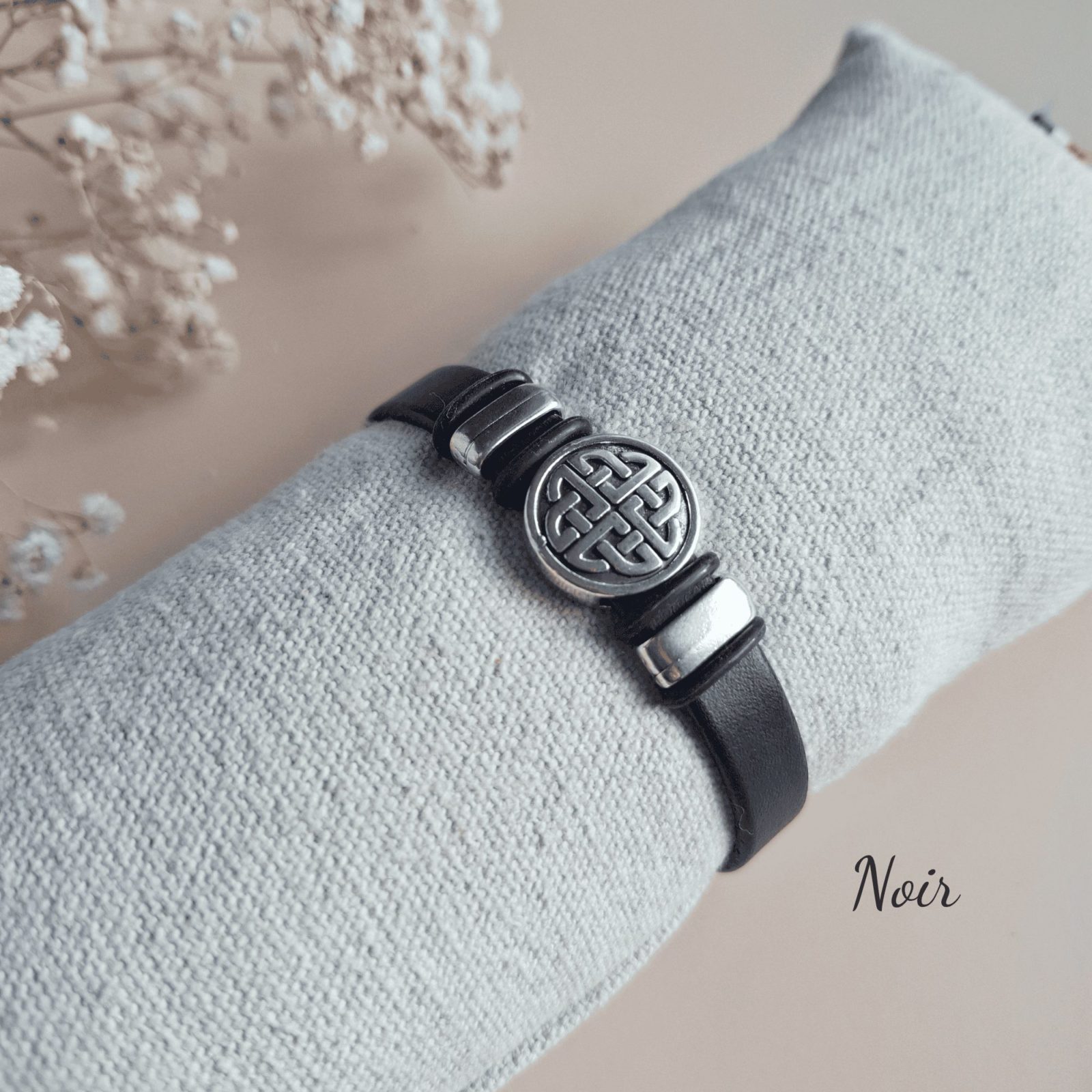 bracelet celtique cuir noir